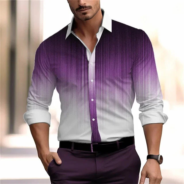 Camisa de botón de solapa de manga larga suelta nueva 2024 de todo fósforo de patrón vertical de alta calidad para hombre MB12