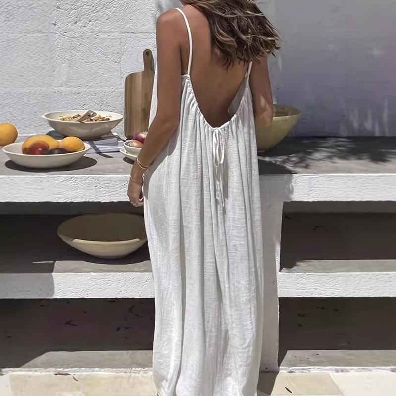 2026 Cross-Border Amazon New Women's Clothing Ladies' Camisole Plus-Size Backless Loose Loungewear Woven Dress 2026 Cross-Border Amazon New Women's Clothing Ladies' Camisole Plus-Size Backless Loose Loungewear Woven Dress