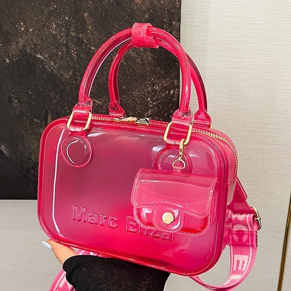 Borsa a tracolla da donna in PVC trasparente effetto gelatina, stile New Forest, moda, con lettera, monospalla, trendy._voghion.com