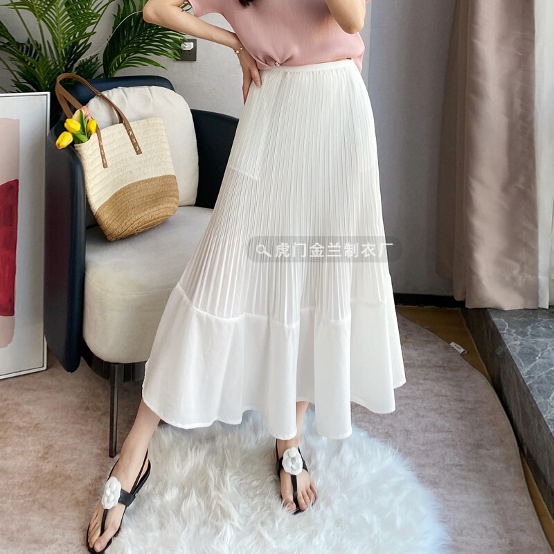 Miyake Style Pleated Skirt Women's Spring and Summer Knitted Pleated Skirt Casual Slimming Loose Maternity Dress A- Line Skirt Overskirt