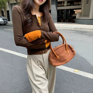 美式大方得体舒适上衣女假两件时尚长袖新款打底T恤设计修身显瘦