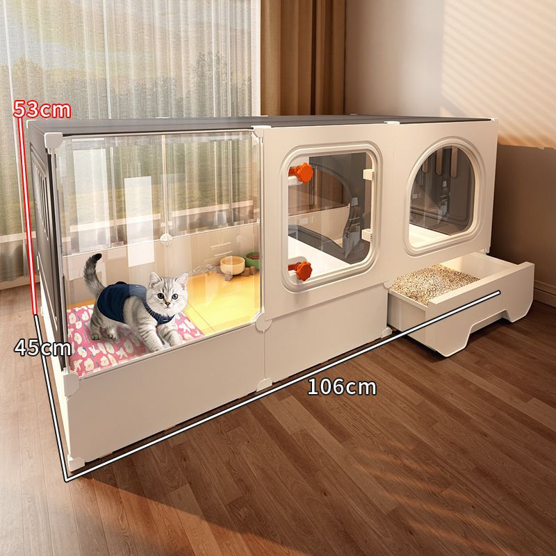 高さのある猫ヴィラ、猫トイレ、トイレ一体型、広いフリースペース、1部屋、1リビングルーム、1バスルーム、家庭用屋内猫ケージ|undefined