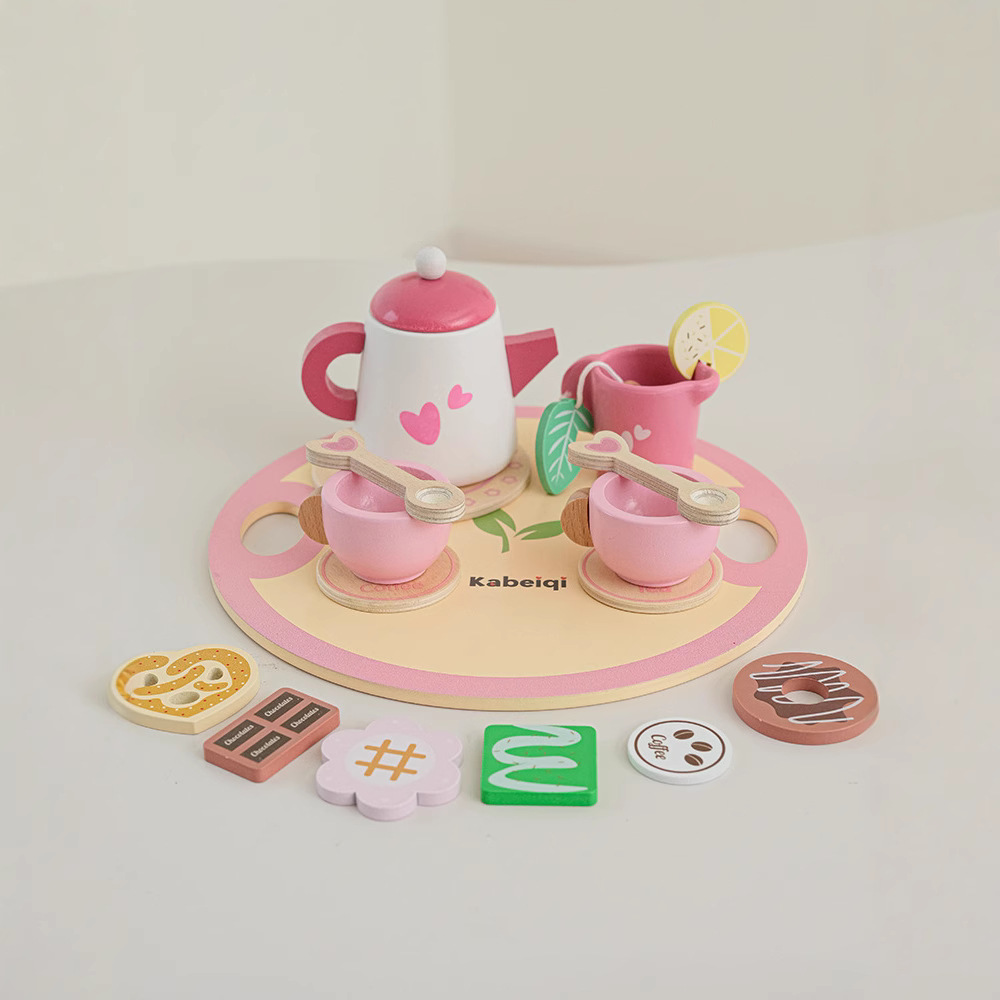 Juego de té de la tarde aristocrático real danés de simulación de madera para niños Juego de juegos educativos interactivos para padres e hijos