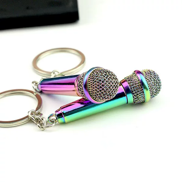 Personalized mini simulation microphone keychain creative craft gifts microphone K song KTV souvenir laser LOGO