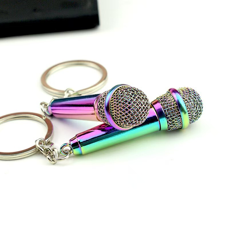 Personalized mini simulation microphone keychain creative craft gifts microphone K song KTV souvenir laser LOGO