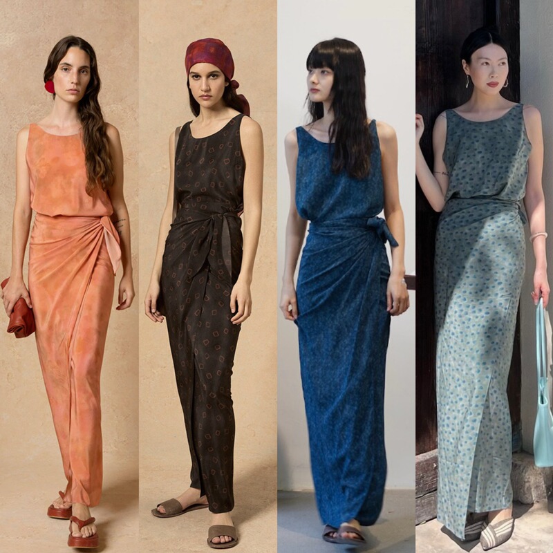 Lazy Sleeveless Tea Break Skirt-Spanish Niche Printed Sand Wash Silk Wrap Sleeveless Dress