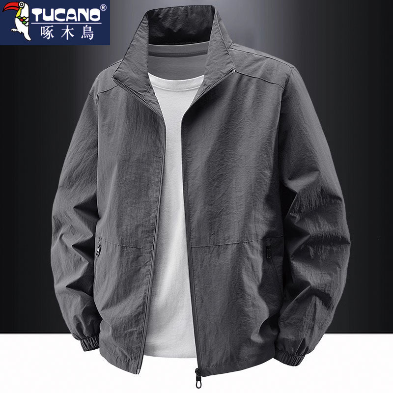Woodpecker Sports Jacket Men's Stand Collar Thin 2025 New Running Windbreaker Outdoor Casual Jacket