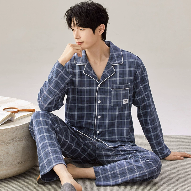 Пижама мужская весна и осень имитация хлопка с длинными рукавами 2024 новый удобный большой размер можно носить на улице