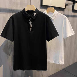 2025国潮新中式梅花刺绣翻领衫时尚男士休闲夏季新款短袖上衣潮男