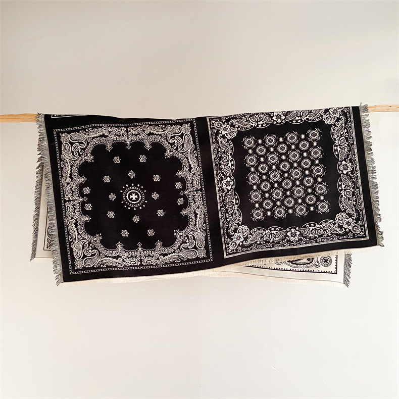 Predimenzionirani kašmirski kvadratni šal u etničkom stilu, ženski debeli šal s resicama, topli šal s cvijetom indijskih oraščića_voghion.com