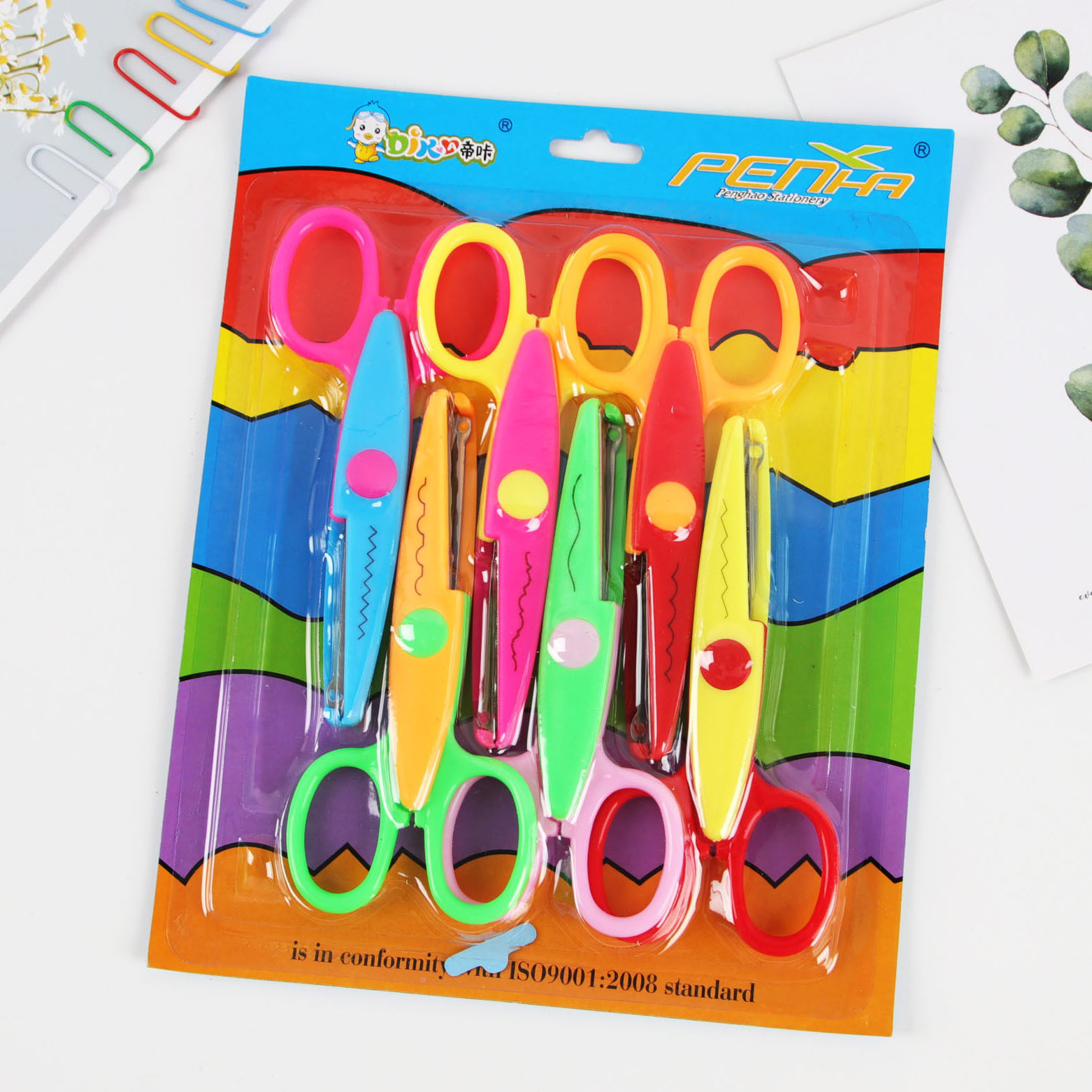 Paper-cut lace scissors set DIY photo album handmade safety children's plastic scissors 6-piece set student stationery wholesale