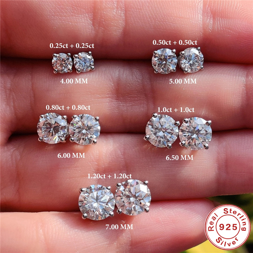 S925 plata esterlina 0.5-1.2 quilates cuatro garra moissanite Stud pendientes de moda Super Flash Stud pendientes para el desgaste del partido