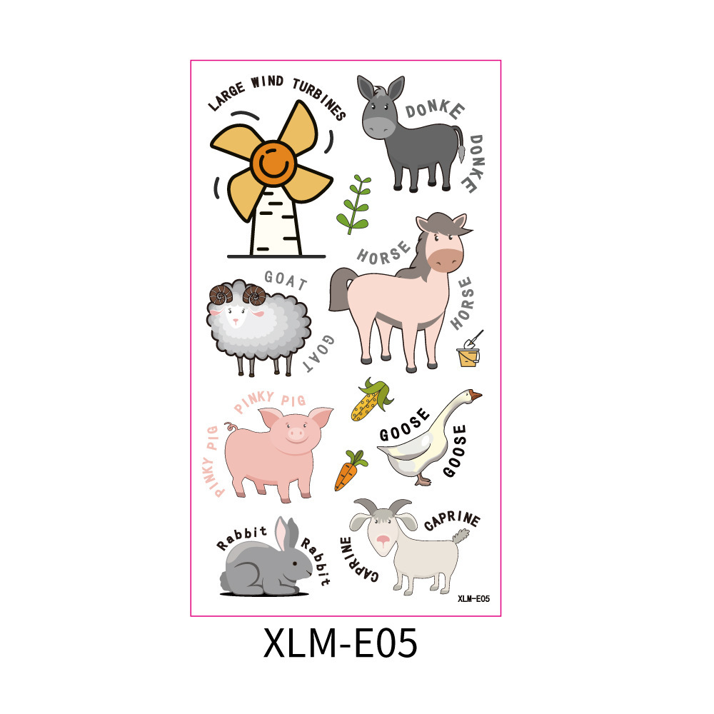 Pegatinas de tatuajes de camiones de bomberos, dibujos animados originales para niños, coche de bomberos, extintor de incendios, pegatinas promocionales de animales de granja.