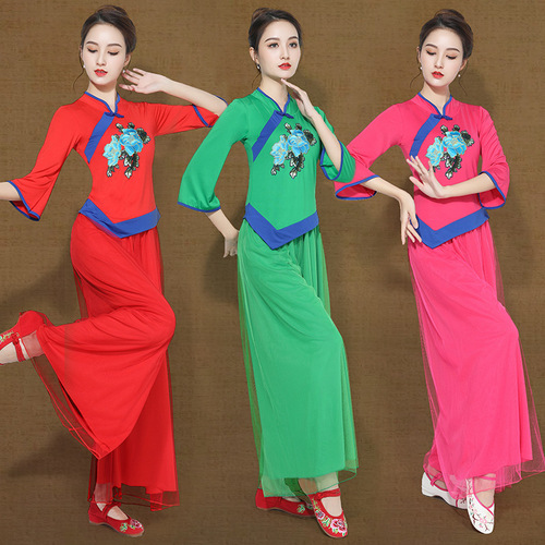 Ethnic style embroidered plate buckle square dance costumes female performance costumes autumn group performance costumes square dance costumes