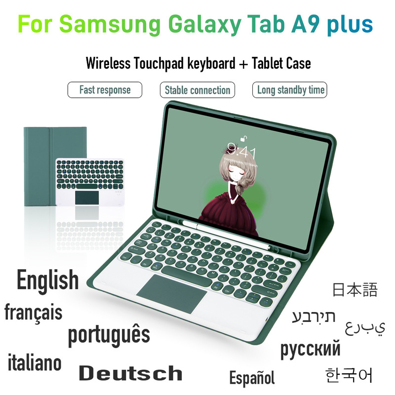 Samsung A11Plus Tablet Protective Case S9Fe Round Cap Touch Keyboard S10Lite Pen Slot Leather Case Suitable for Russian Language