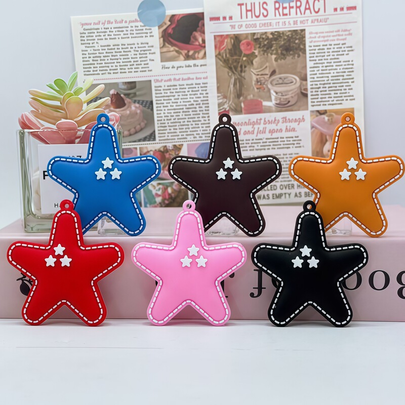 New Design Leather Five-Pointed Star Keychain in Candy Colors, Cute Student Backpack Pendant Wholesale