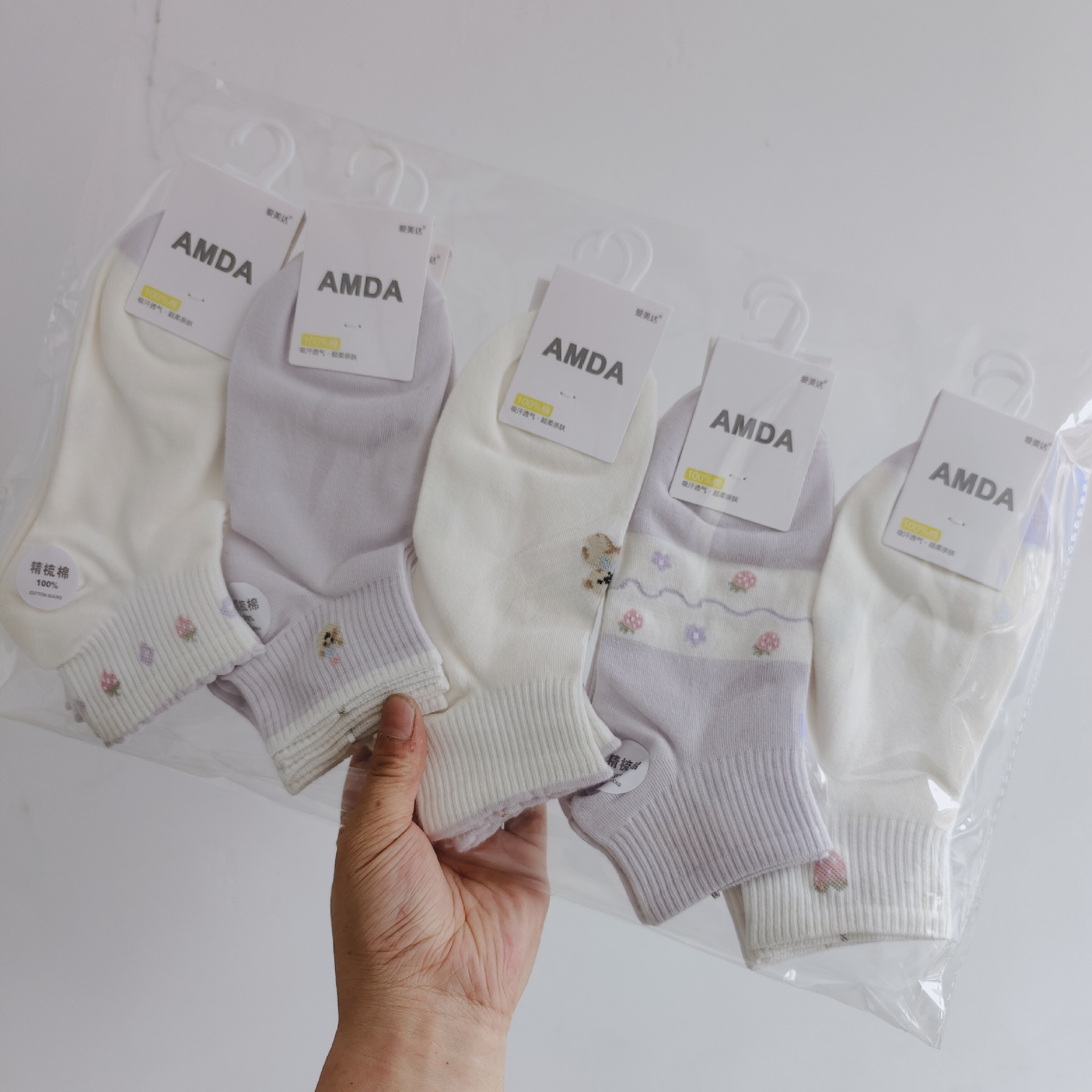 Aimida primavera y verano de las mujeres de algodón fino corto deportes barco Calcetines de moda fresco cómodo sudor-absorbente transpirable rayas finas