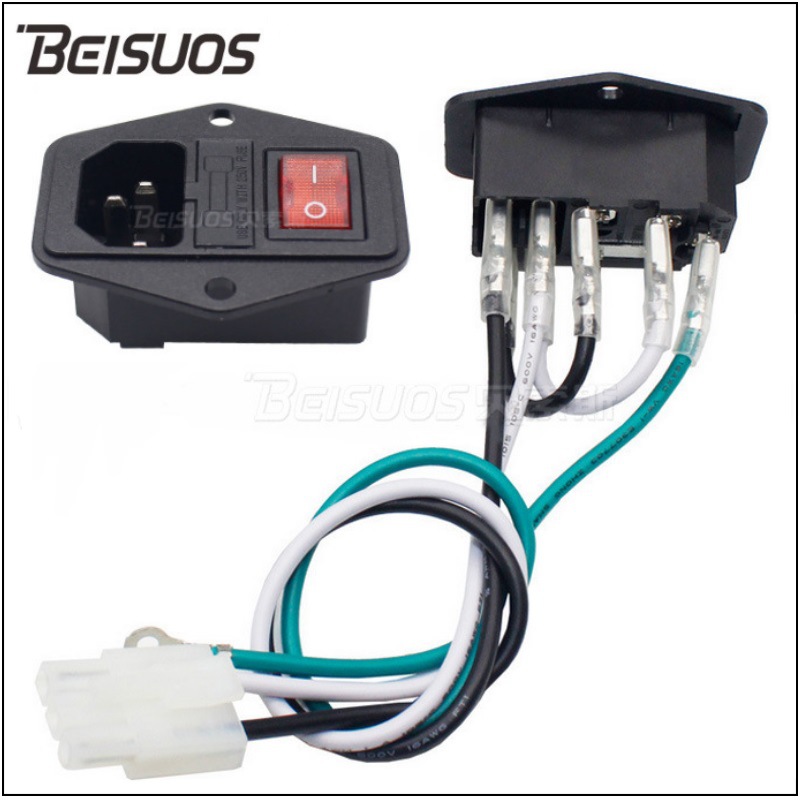 AC-01A三合一带开关保险丝电源插座带线锁式品字插座工业设备插座