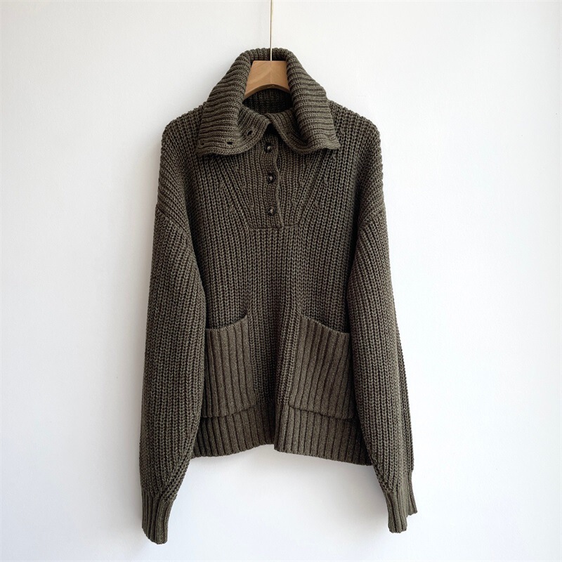 RL's chunky wool slouchy knit top, vintage half-button large collar pullover sweater, women's woolen sweater RL's chunky wool slouchy knit top, vintage half-button large collar pullover sweater, women's woolen sweater