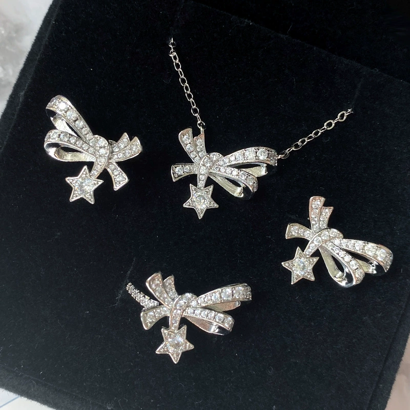 Necklace & Earrings Set (VERSA) 18K Bright Multi‑cut Zircon, Star Knot Butterfly Design