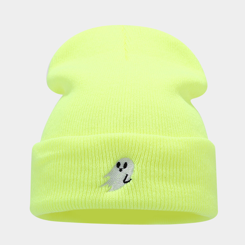 Amazon Venta caliente fantasma bordado Halloween hombres y mujeres sombrero de punto Otoño e Invierno moda de la calle sombrero frío moda caliente