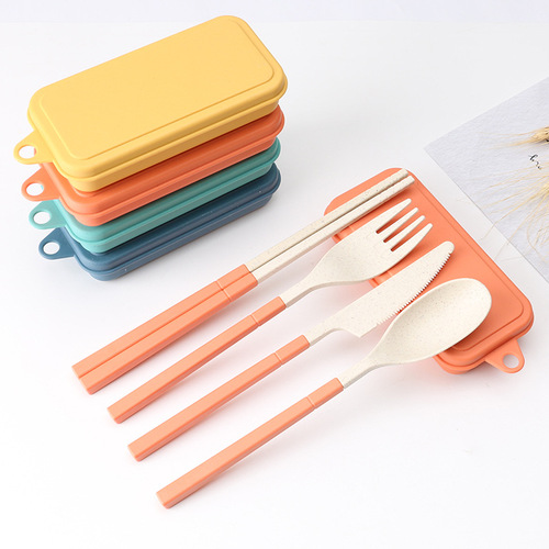 Creative wheat straw folding tableware set detachable fork, spoon and chopsticks student portable tableware set