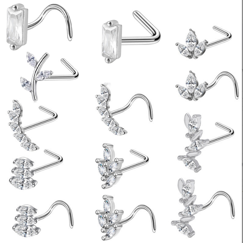 Bent Rod Stainless Steel Fashion Zircon Side Nose Stud Fine Needle Piercing Earring Yiwu Source Manufacturer Wholesale_voghion.com