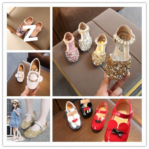 Crystal shoe for girls, children's flower pattern slip-on shoes with sequins, flat soft sole single shoes, spring style for girls, walk show host, leather shoes