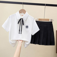 外贸童装女童衬衣2025夏装新款中大儿童夏季纯棉短袖衬衫上衣跨境