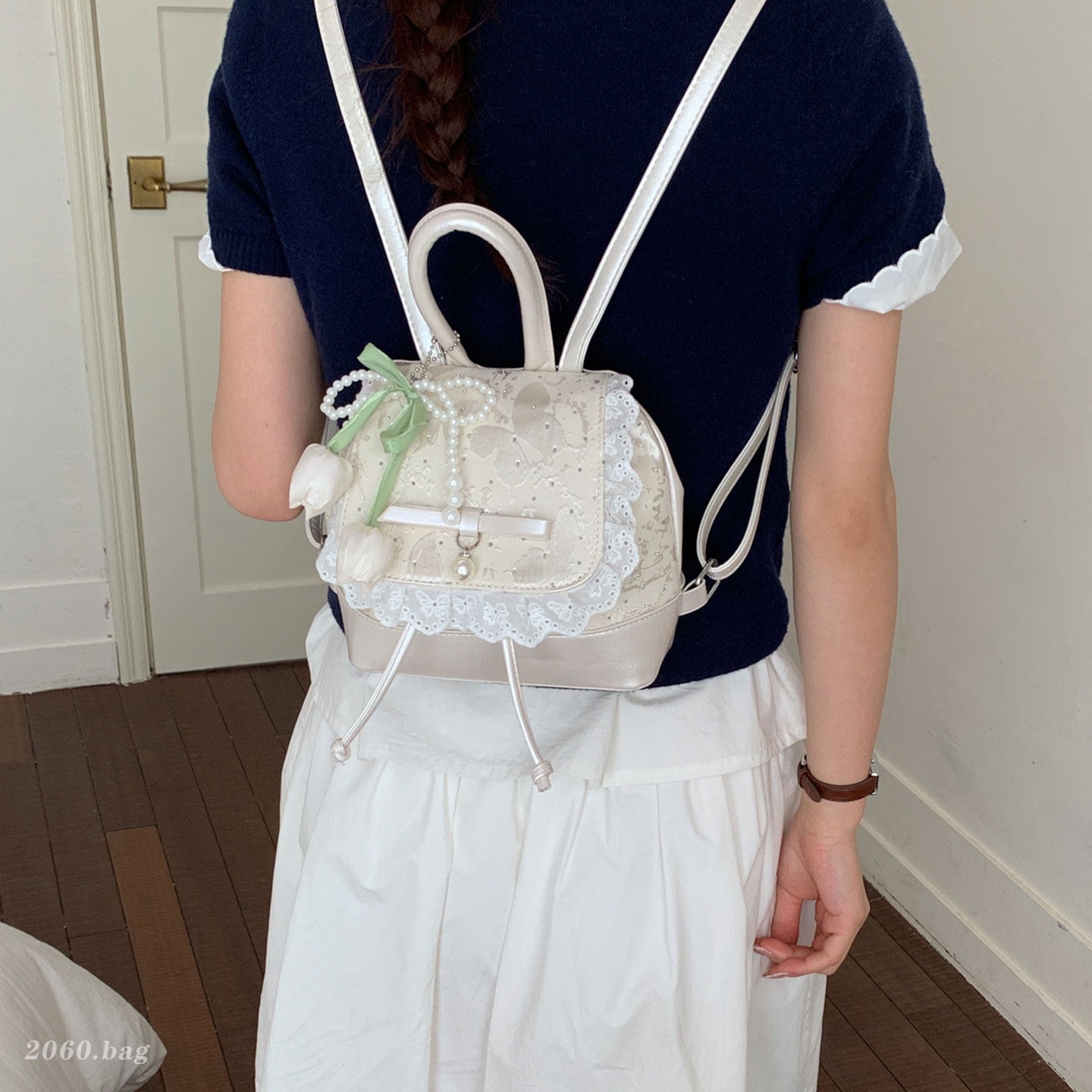 2026 mini mochila de verano dulce pequeña mochila de estilo de viaje nuevo popular mujer encaje arco de chicas