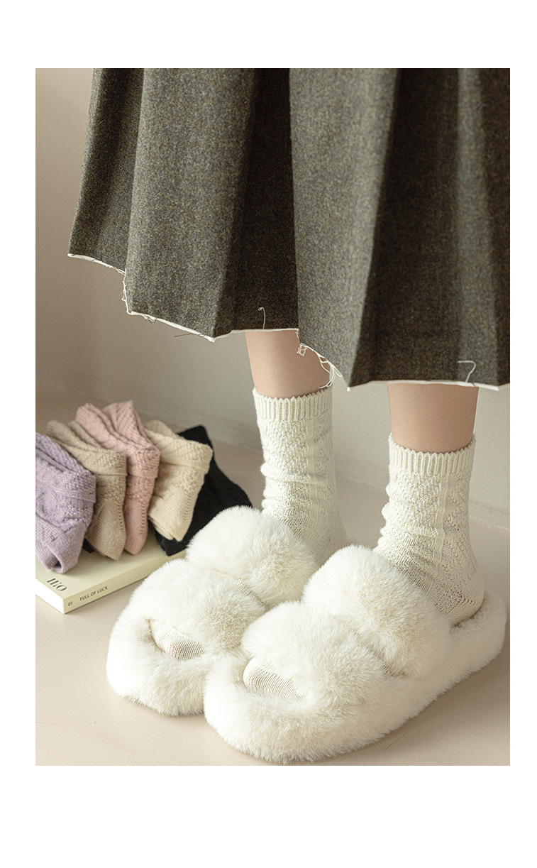 白色奶呼呼柔软羊毛袜子女秋冬新款羊毛加厚保暖纯色长袜堆堆袜详情8