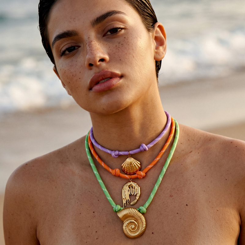 Alta Europa y América de moda de acero inoxidable viento marino estrellas de mar conchas collar de mujer personalidad collar de mujer