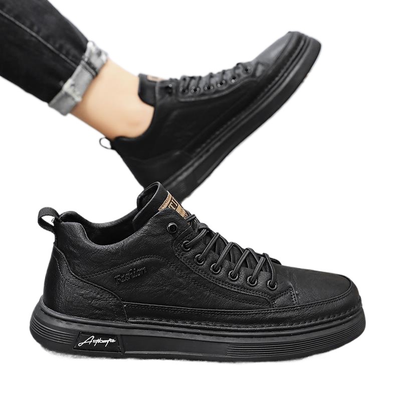 남자 신발 2024 새로운 겨울 가죽 검은 운동화 증가 가을과 겨울 마틴 부츠 남성 올 매치 캐주얼 가죽 신발