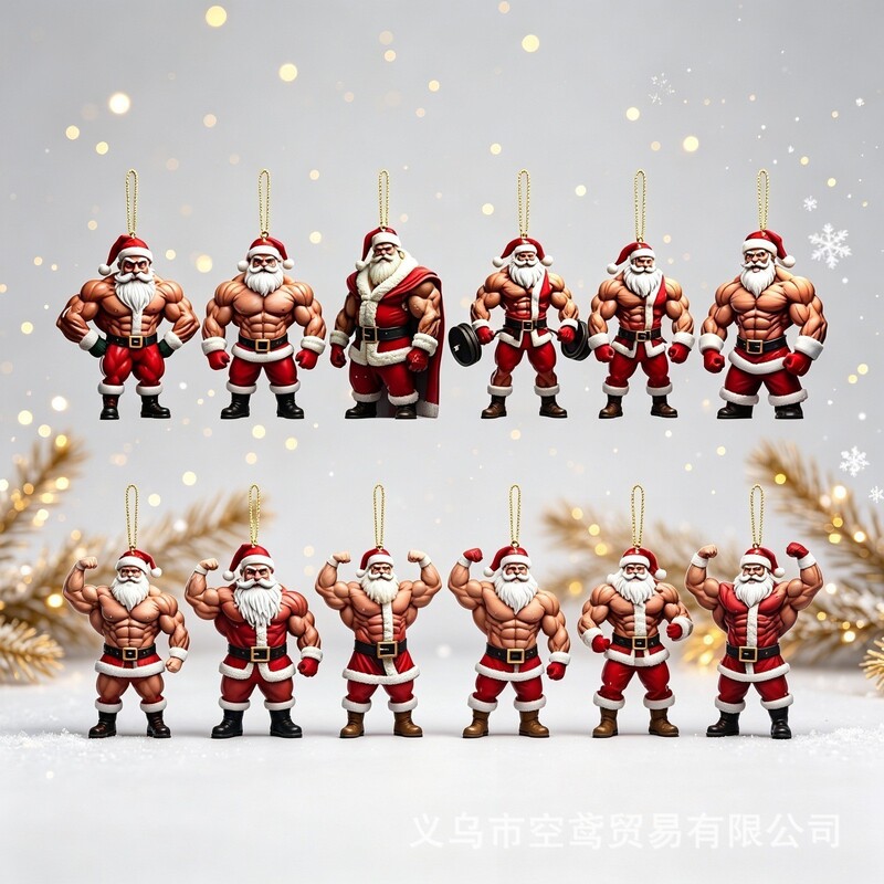 Cross-border Santa Claus weightlifting acrylic ornaments, suitable for Christmas, Halloween, and as car or backpack decorations Cross-border Santa Claus weightlifting acrylic ornaments, suitable for Christmas, Halloween, and as car or backpack decorations