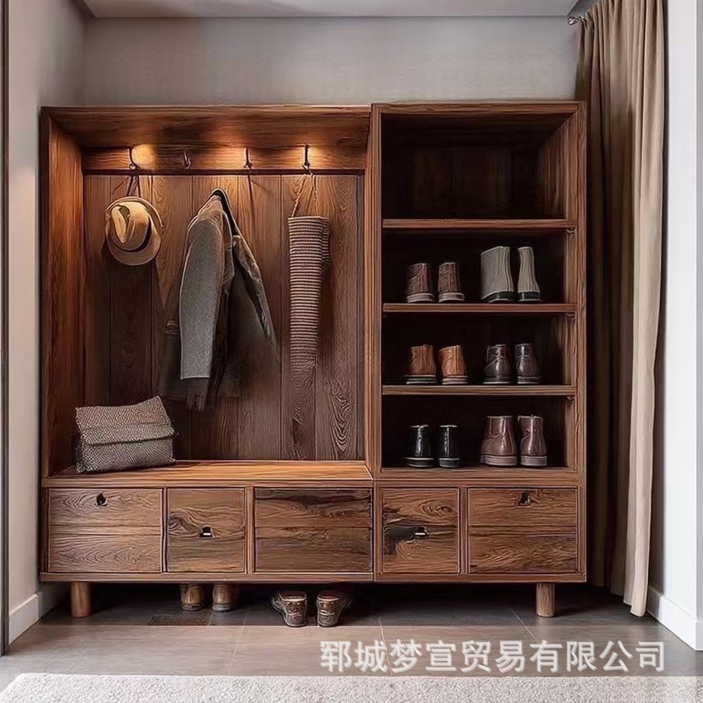 Old Elm Wardrobe, Various Styles, Customized Solid Wood Wardrobe, Bedroom Clothing Storage Cabinet, Entrance Hall Shoe Cabinet, Clothes Rack