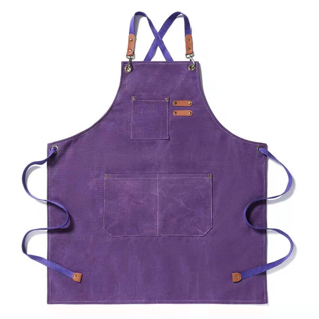 Delantal de algodón de lona impermeable y a prueba de aceite transfronterizo, delantal de trabajo de mezclilla de jardinería de cocina de cafetería al por mayor