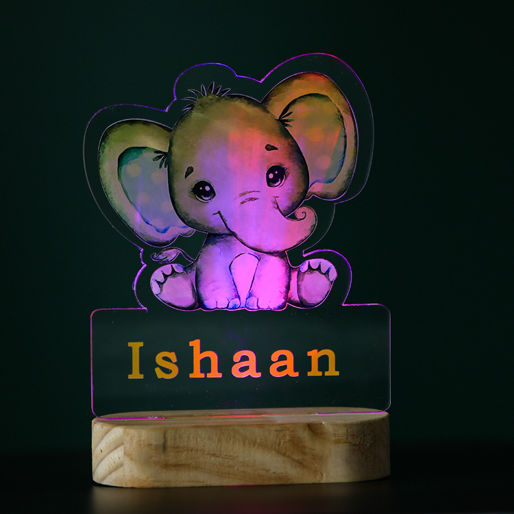 Nouvelle Creative Enfants Exclusif Nom De Bande Dessinée De Bande Dessinée En Bois Lampe Décoration Lion Éléphant Transparent Couleur Impression Décoration display picture 4