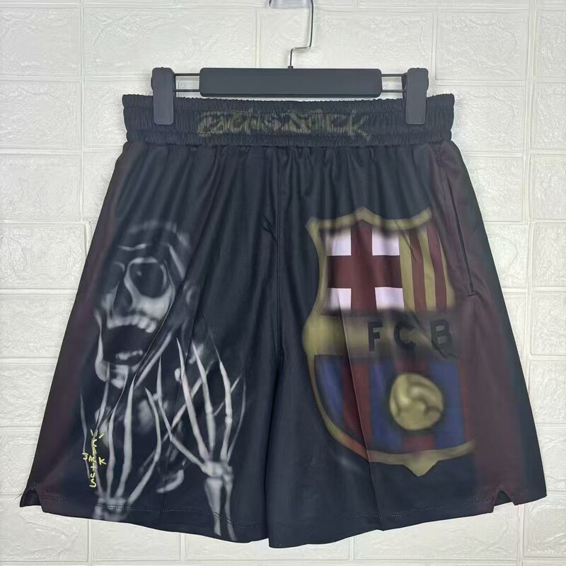 Barcelona Travis Scott Collaboration Commemorative Vintage Shorts Loose Quick-Dry Breathable Shorts