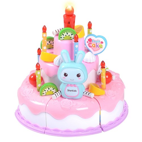 Light Singing Birthday Cake Creative Assembly Children's Role Play Toy Simulated Fruit Dessert Set Chopping Fun
