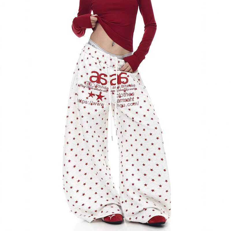 Korean-Style Lazy Fashion Trendy Star-Printed Letter Embroidery Sweatpants for Women, Spring and Winter Dance Slimming Jazz Dance Scimitar Pants Korean-Style Lazy Fashion Trendy Star-Printed Letter Embroidery Sweatpants for Women, Spring and Winter Dance Slimming Jazz Dance Scimitar Pants
