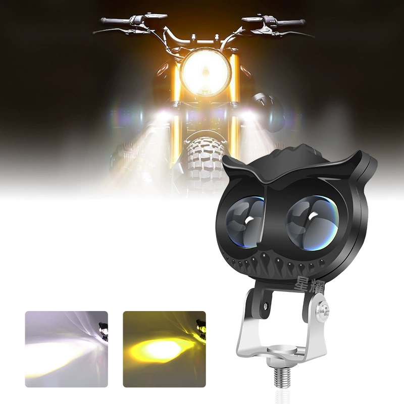 Источник Фабрика Ультратонкая сова желто-белая двухцветная маленькая стальная пушка мотоцикл электромобиль светодиодный бинокулярный прожекатель