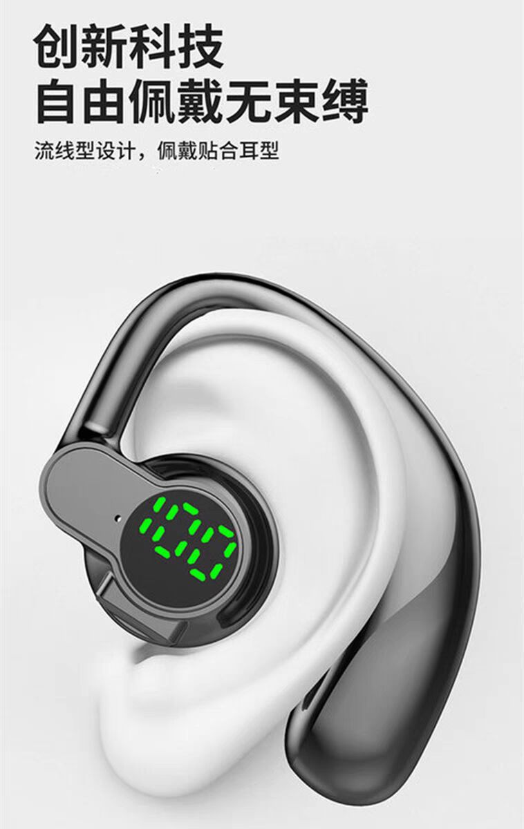 Bluetooth Headset Can Be Worn on the Left and Right, Non-In-Ear, Wireless, Ear-Mounted, Single-Ear, Sports, Driving, Calling, Noise Reduction, Long Battery Life