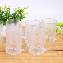 玫瑰杯六件套磨砂玻璃杯带把手透明茶杯玫瑰对杯两件套装促销礼品