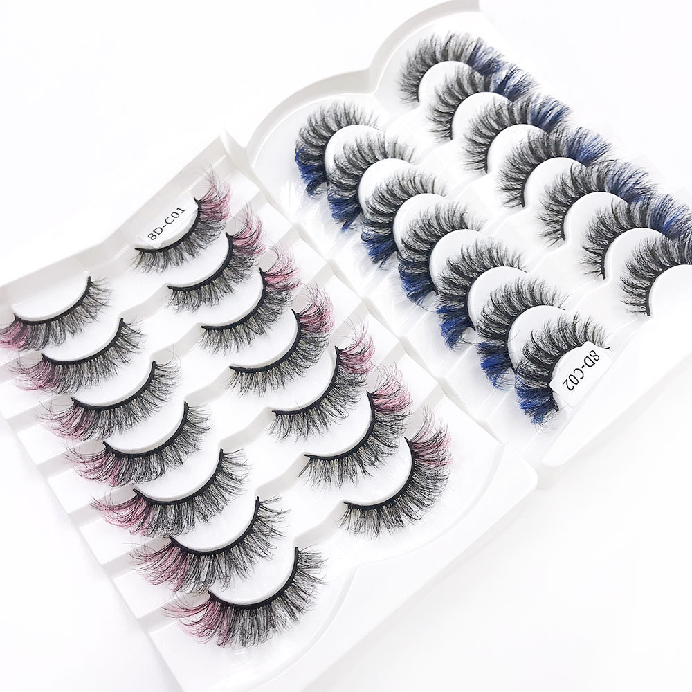 Nouvelle Coloré 18mm Vison-comme Faux Cils 7 Paires Mixte display picture 5