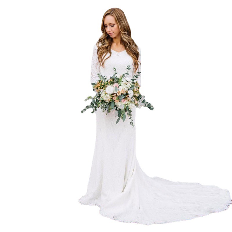 El comercio exterior de Europa y América Amazon AliExpress deseo elegante vestido de novia con cuello en V largo elegante vestido de novia simple