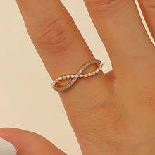 欧美ins风珍珠8字交叉开口戒指个性气质无限爱指环简约缠绕指环女