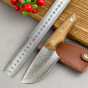 Damascus Steel Hand Meat Knife Outdoor Straight Knife Household Outdoor Camping Barbecue Meat Cutting Sharp Multi-use Small Straight Knife