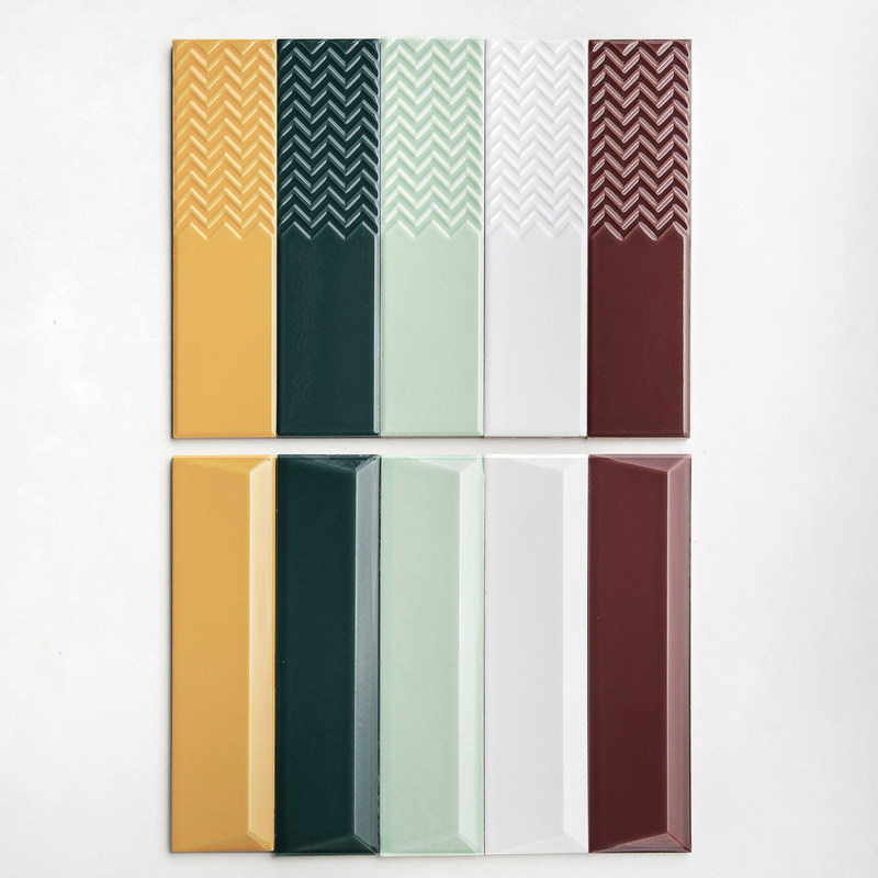 Yaleju Three-Dimensional Long Strip Handmade Tiles in Green, Yellow, White, and Red Colors for Dressing Rooms, Clothing Stores, Milk Tea Shops, and Bar Counter Wall Tiles Yaleju Three-Dimensional Long Strip Handmade Tiles in Green, Yellow, White, and Red Colors for Dressing Rooms, Clothing Stores, Milk Tea Shops, and Bar Counter Wall Tiles