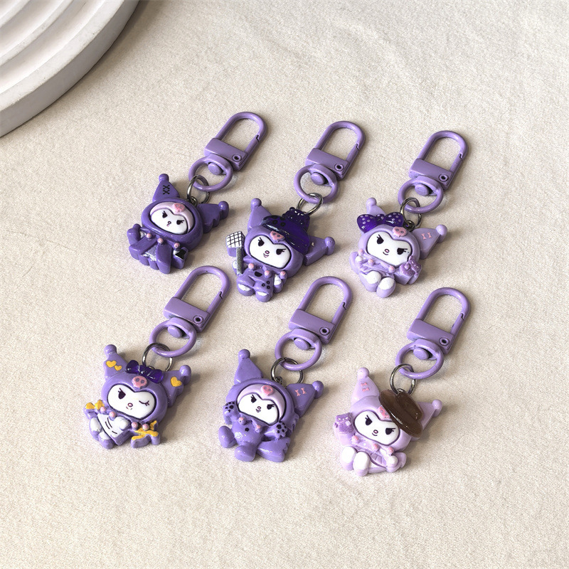 Cute Resin Kulomi Metal Cartoon Keychain Car School Bag Pendant Couple Pendant Key Chain Small Gift