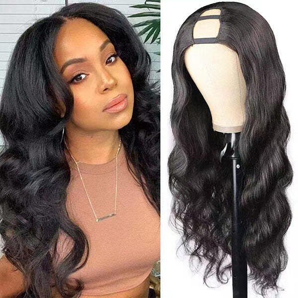 U-shaped long curly hair Part Wig Human Hair body wave African new wig big wave head cover